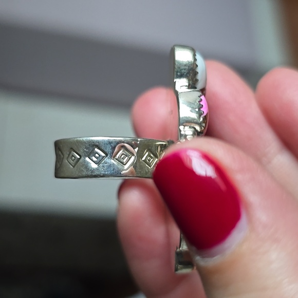 Turquoise and Pink Floral Sterling Silver Ring - Picture 4 of 4